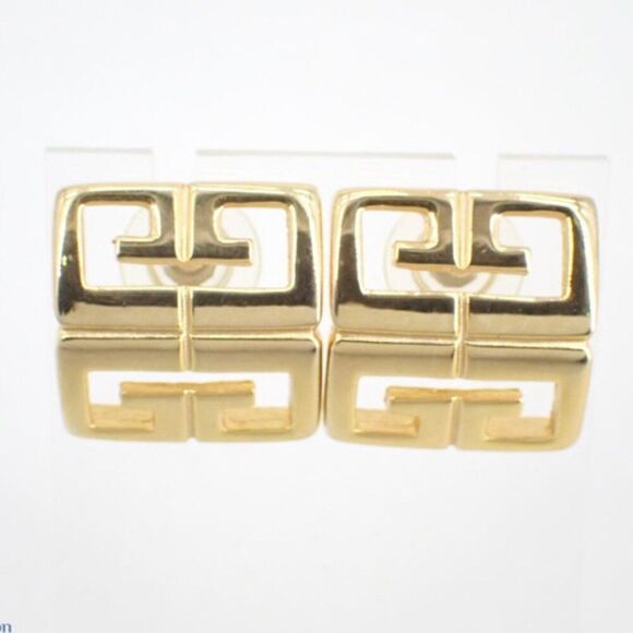 Vintage Givenchy Gold Square Logo Pierced Earrings ✨ - Picture 1 of 3